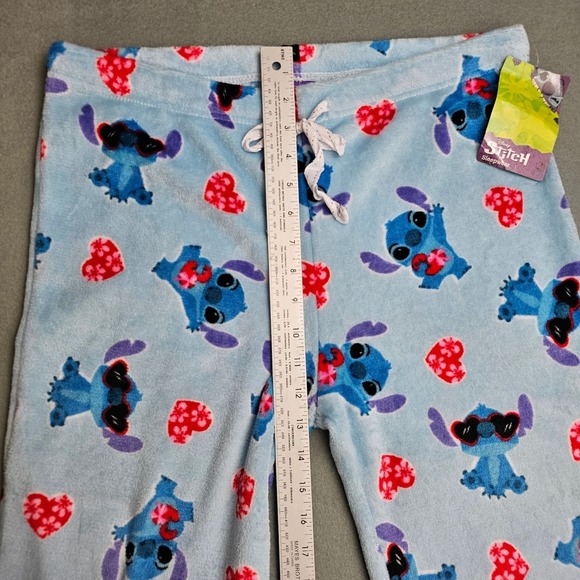 Disney Stitch Fleece Lounge Pajama Pants XL Blue Comfy Hearts Valentines Day NEW - Picture 7 of 10